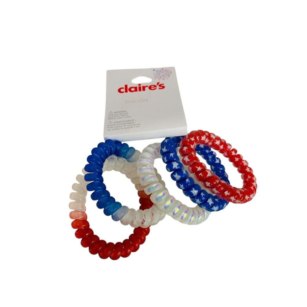 Claires New Stretchy Hair Ties Set of‎ 5 Patriotic Red White Blue